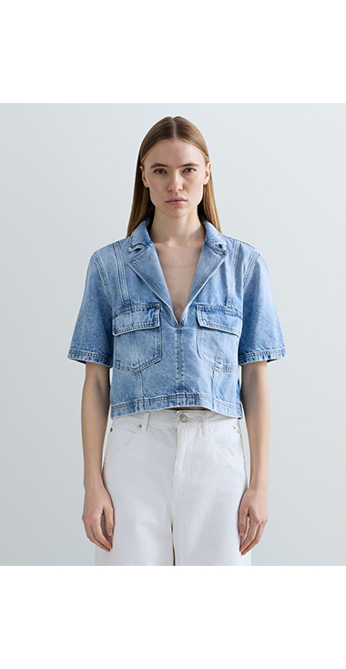 クロップドAged Lookデニムシャツ
